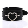 Silver Color Heart Wide Cuff Bangle Leather Gothic Punk Bracelet-Bracelet-Innovato Design-Black-Innovato Design