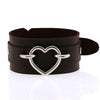 Silver Color Heart Wide Cuff Bangle Leather Gothic Punk Bracelet