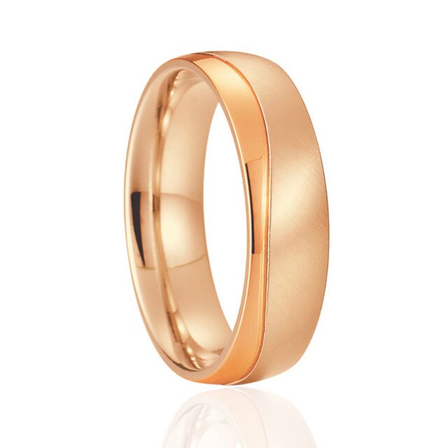 Brushed and Polished Rose Gold Cubic Zirconia Titanium Wedding Ring Set-Couple Rings-Innovato Design-7-5-Innovato Design