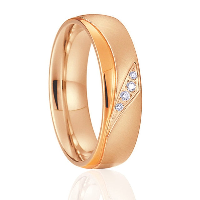 Brushed and Polished Rose Gold Cubic Zirconia Titanium Wedding Ring Set-Couple Rings-Innovato Design-7-5-Innovato Design