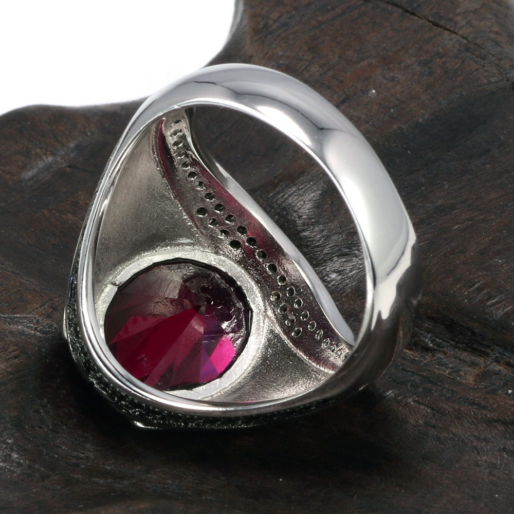 Cubic Zirconia 925 Sterling Silver Vintage Ring-Rings-Innovato Design-7-Rose Red-Innovato Design