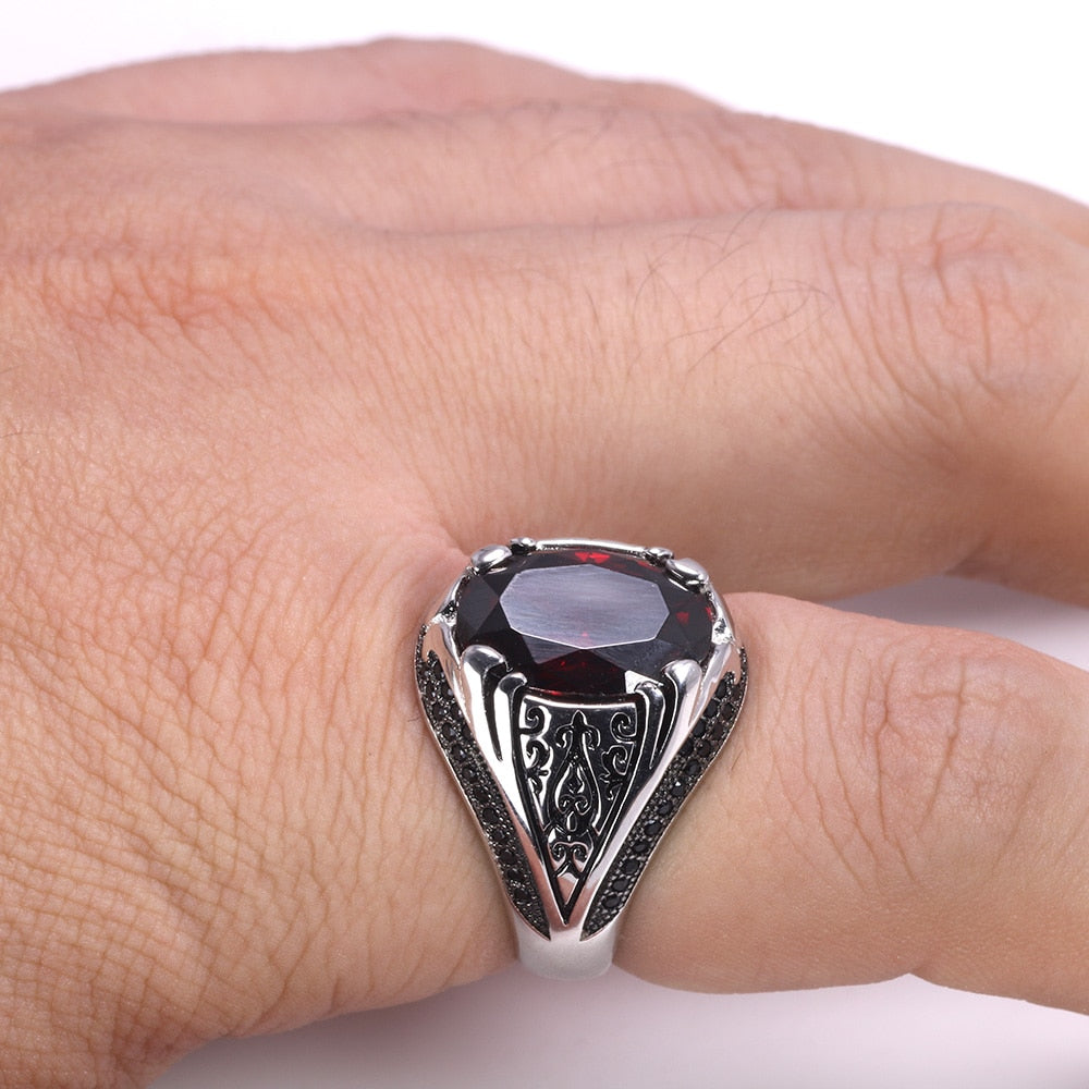 Cubic Zirconia 925 Sterling Silver Vintage Ring-Rings-Innovato Design-7-Rose Red-Innovato Design