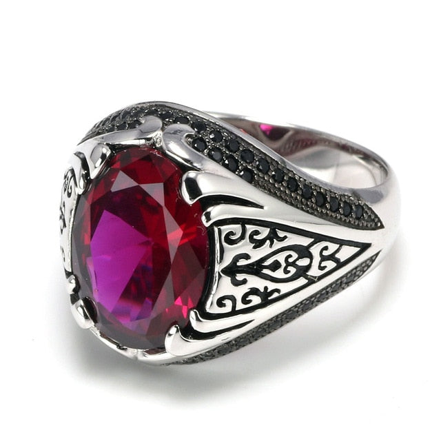 Cubic Zirconia 925 Sterling Silver Vintage Ring-Rings-Innovato Design-7-Rose Red-Innovato Design