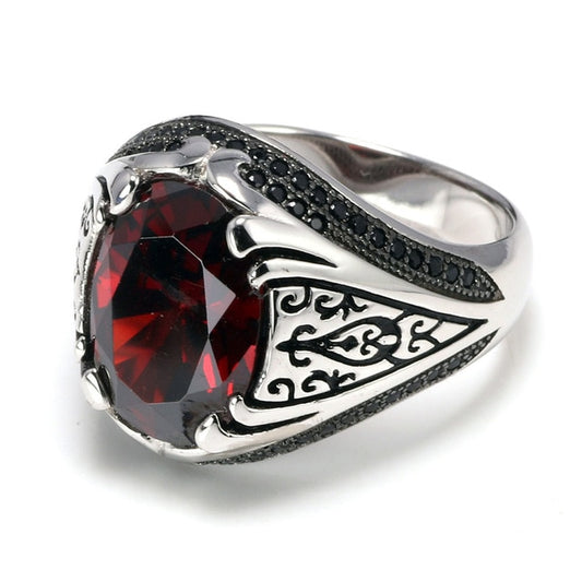 Cubic Zirconia 925 Sterling Silver Vintage Ring-Rings-Innovato Design-7-Wine Red-Innovato Design