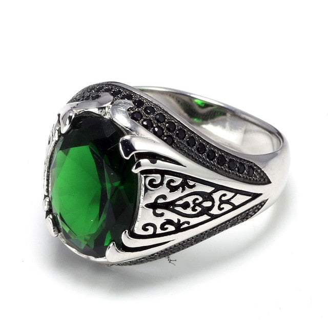 Cubic Zirconia 925 Sterling Silver Vintage Ring-Rings-Innovato Design-7-Green-Innovato Design
