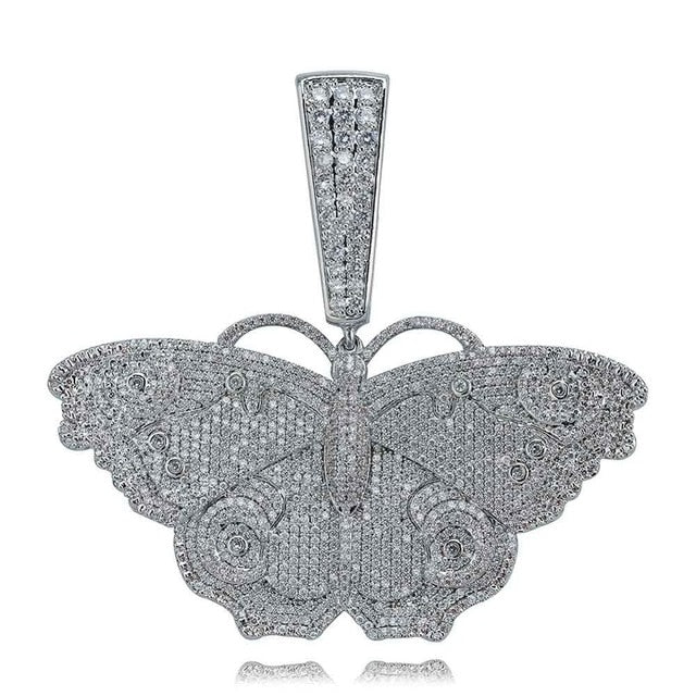 Butterfly Micro Paved Cubic Zirconia Stainless Steel Hip-Hop Pendant Necklace-Necklace-Innovato Design-Silver-18-Innovato Design