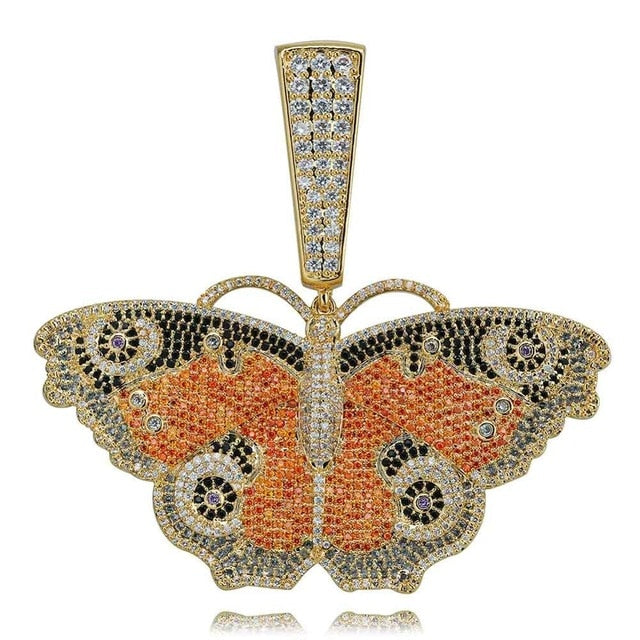Butterfly Micro Paved Cubic Zirconia Stainless Steel Hip-Hop Pendant Necklace-Necklace-Innovato Design-Gold-18-Innovato Design