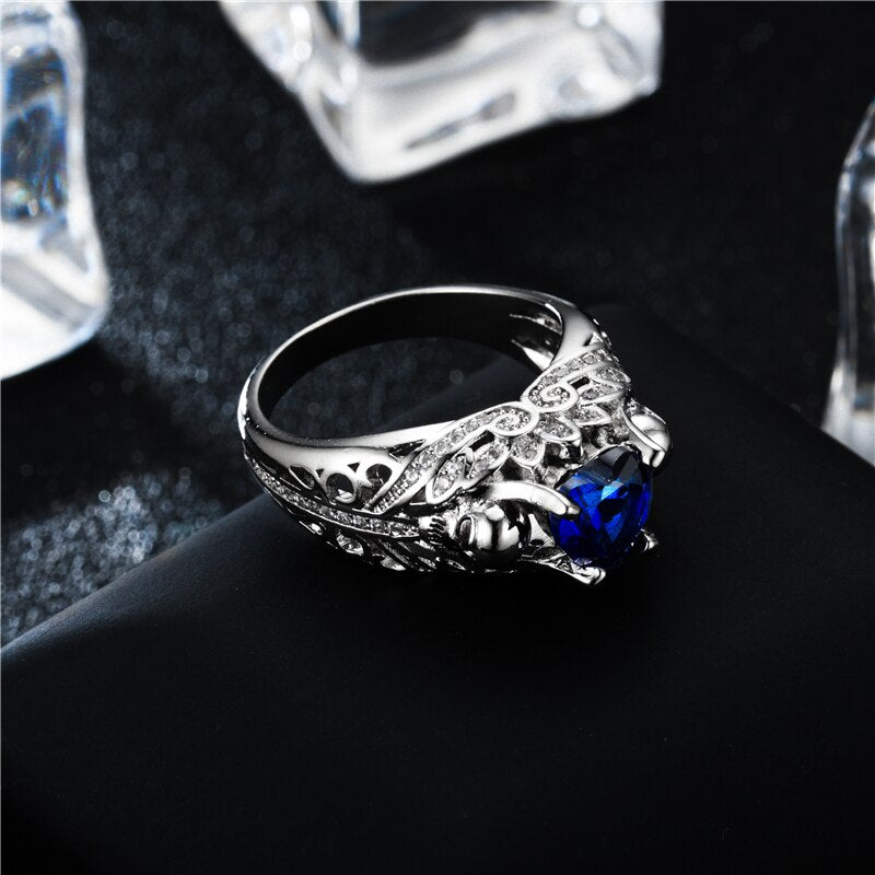 Skull Heart Shape Cubic Zirconia Fashion Promise Ring-Rings-Innovato Design-6-Blue-Innovato Design