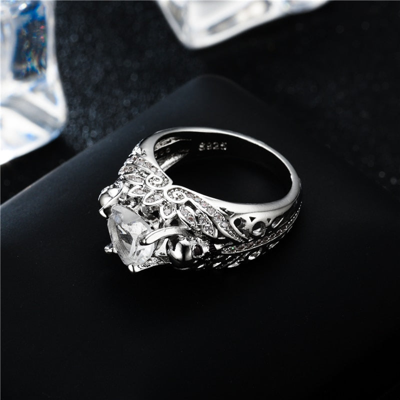 Skull Heart Shape Cubic Zirconia Fashion Promise Ring-Rings-Innovato Design-6-Blue-Innovato Design
