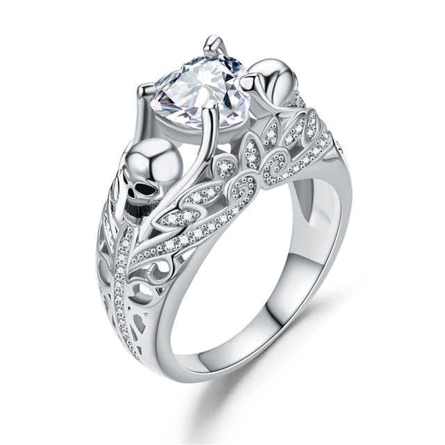 Skull Heart Shape Cubic Zirconia Fashion Promise Ring-Rings-Innovato Design-10-White-Innovato Design
