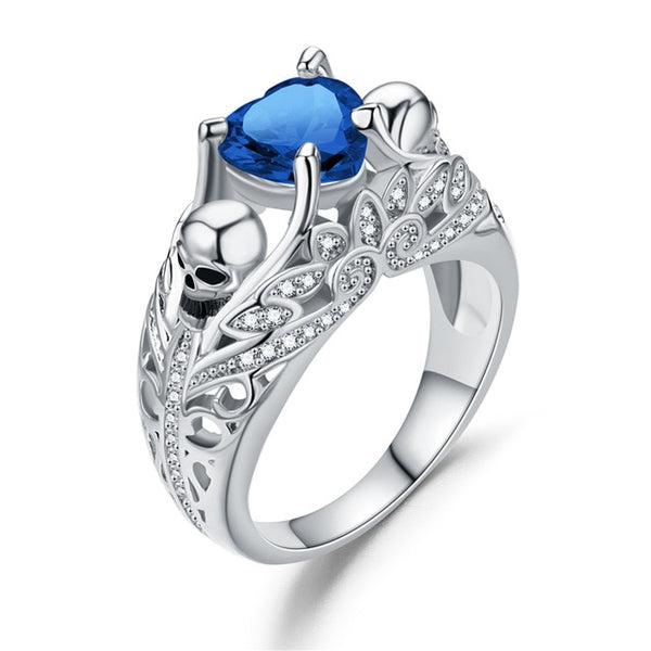 Skull Heart Shape Cubic Zirconia Fashion Promise Ring-Rings-Innovato Design-10-Blue-Innovato Design