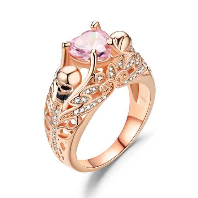 Skull Heart Shape Cubic Zirconia Fashion Promise Ring-Rings-Innovato Design-10-Pink-Innovato Design