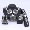 Gold/Silver-Plated Circle with Flower Patterns Necklace, Bracelet, Earrings & Ring Wedding Jewelry Set