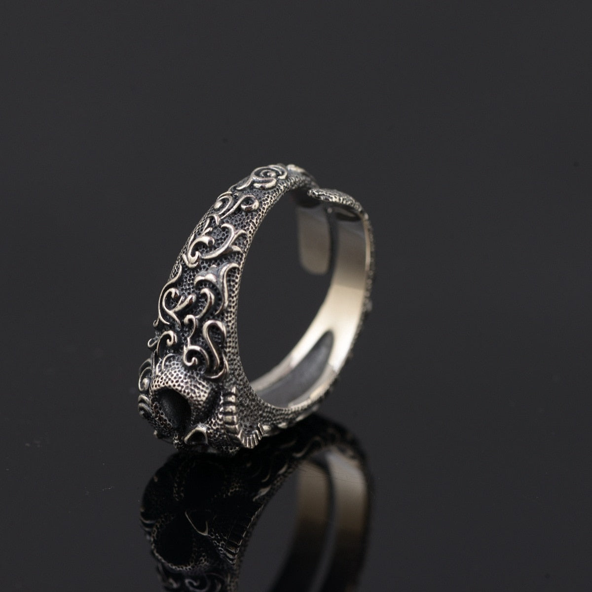 Gothic Punk Skull 925 Sterling Silver Resizable Vintage Ring-Rings-Innovato Design-Innovato Design