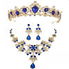Baroque Vintage Gold and Crystal Tiara, Necklace & Earrings Wedding Jewelry Set-Jewelry Sets-Innovato Design-Blue-Innovato Design