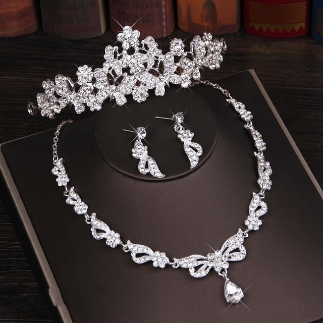Necklace Long Silver Earrings For Prom Bride Accessories CHRAN