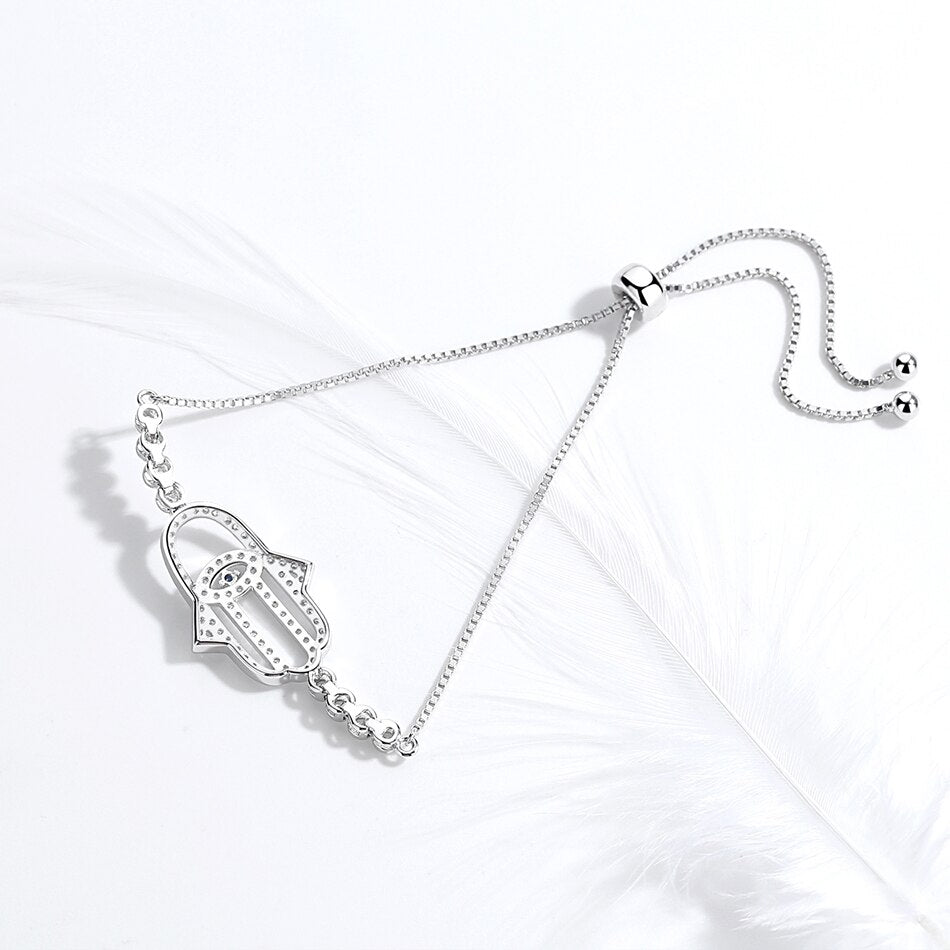 Hamsa Hand Evil Eye 925 Sterling Silver Tennis Bracelet-Bracelets-Innovato Design-Innovato Design