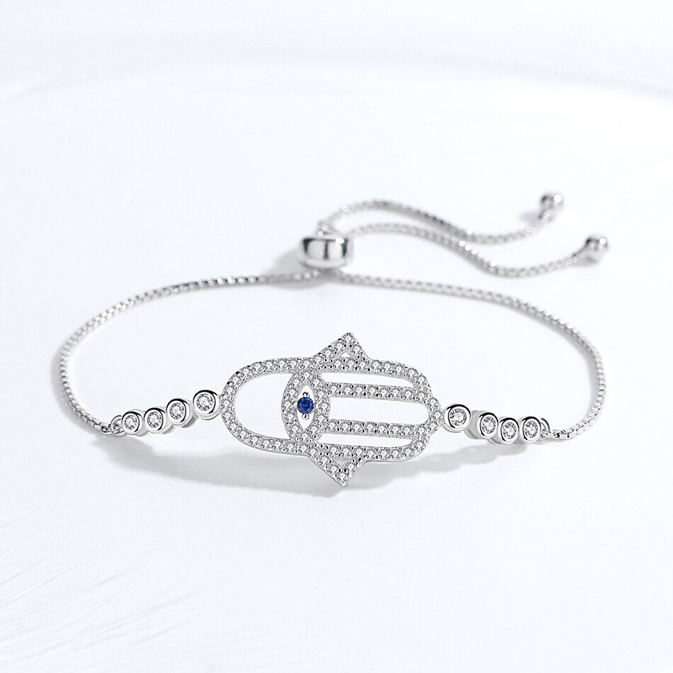 Hamsa Hand Evil Eye 925 Sterling Silver Tennis Bracelet-Bracelets-Innovato Design-Innovato Design