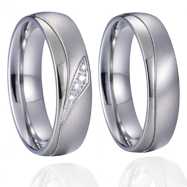 Polished White Gold and Brushed Silver Cubic Zirconia Stainless Steel Wedding Ring Set-Couple Rings-Innovato Design-7-5-Innovato Design