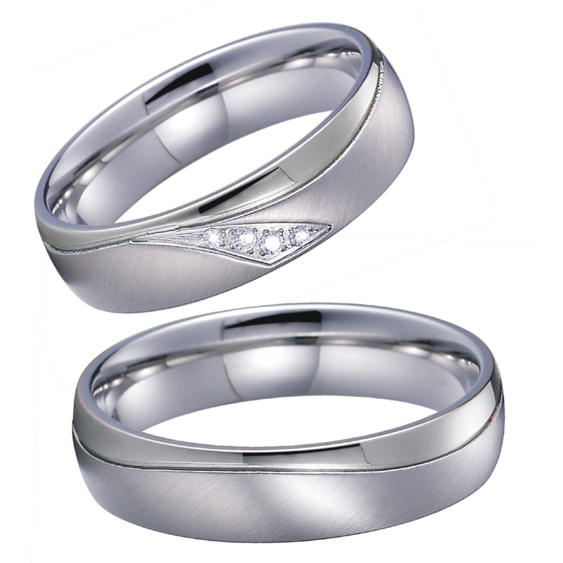 Polished White Gold and Brushed Silver Cubic Zirconia Stainless Steel Wedding Ring Set-Couple Rings-Innovato Design-7-5-Innovato Design