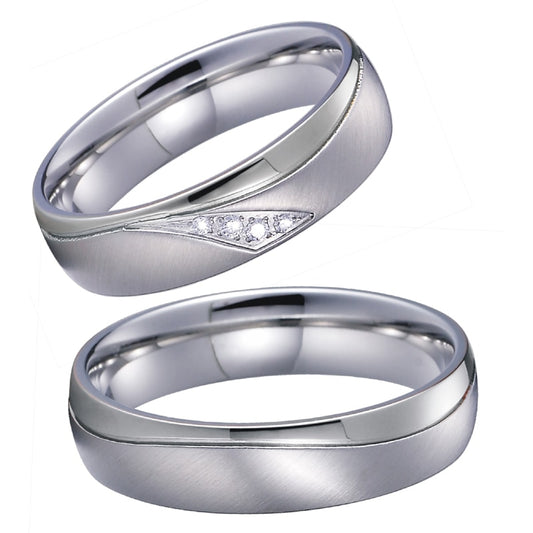 Polished White Gold and Brushed Silver Cubic Zirconia Stainless Steel Wedding Ring Set-Couple Rings-Innovato Design-7-5-Innovato Design