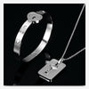 Love Heart Lock and Key Stainless Steel Necklace & Bracelet Fashion Couple Jewelry Set-Jewelry Sets-Innovato Design-Silver-Innovato Design