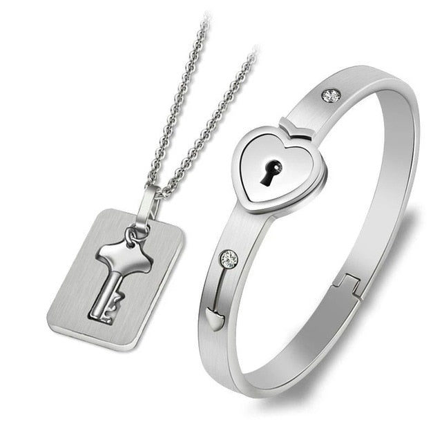 Heart Lock Bracelet & Key Necklace Set | My Couple Goal