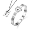 Love Heart Lock and Key Stainless Steel Necklace & Bracelet Fashion Couple Jewelry Set-Jewelry Sets-Innovato Design-Rhodium Plated-Innovato Design