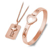 Love Heart Lock and Key Stainless Steel Necklace & Bracelet Fashion Couple Jewelry Set-Jewelry Sets-Innovato Design-Rose Gold-Innovato Design