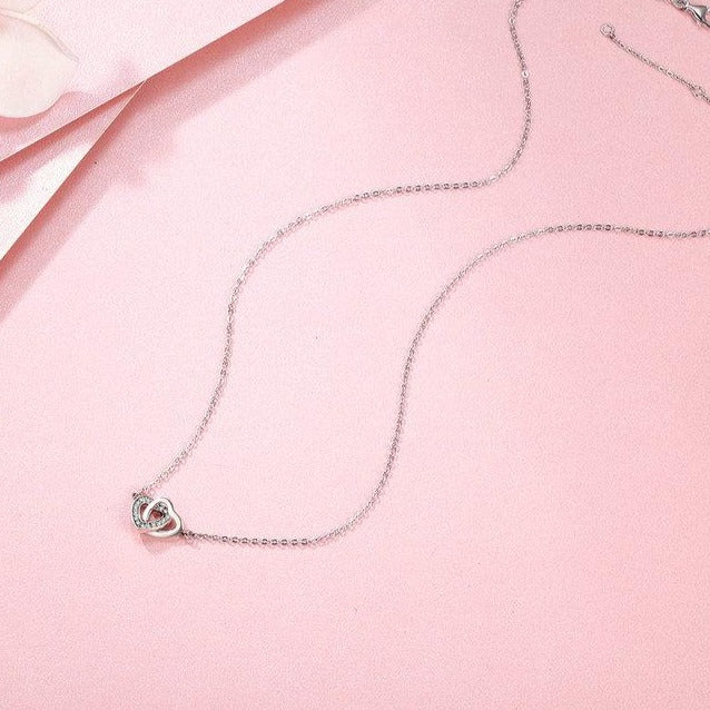 Interlaced Couple Heart Cubic Zirconia 925 Sterling Silver Fashion Pendant Necklace-Necklaces-Innovato Design-Innovato Design
