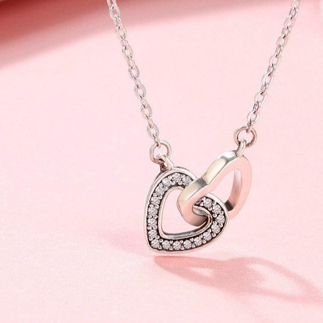 Interlaced Couple Heart Cubic Zirconia 925 Sterling Silver Fashion Pendant Necklace-Necklaces-Innovato Design-Innovato Design