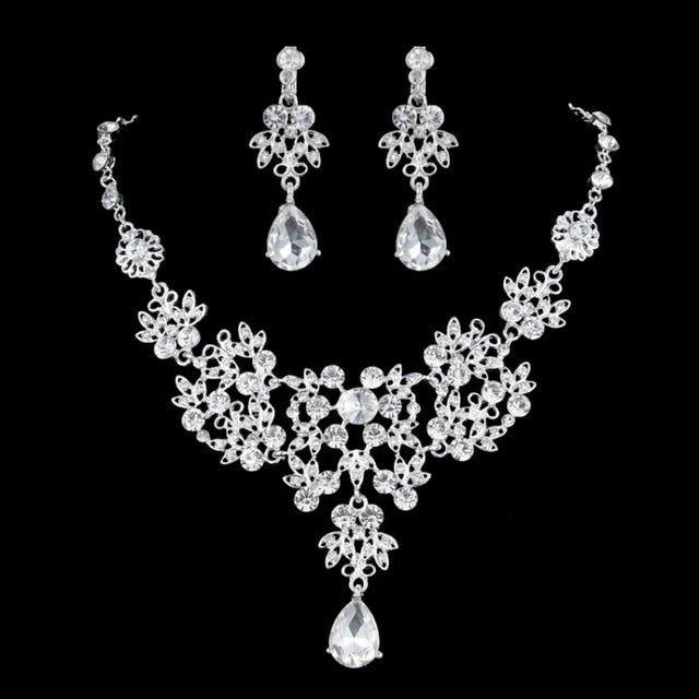 Crystal Tiara, Necklace & Earrings Wedding Bridal Jewelry Set-Jewelry Sets-Innovato Design-Innovato Design