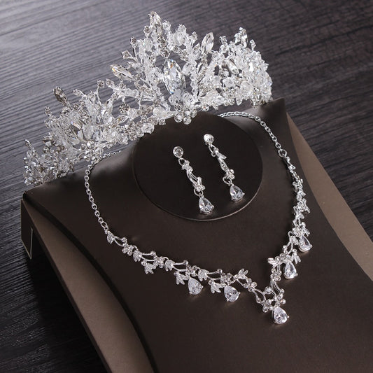 Crystal and Cubic Zirconia Tiara, Necklace & Earrings Wedding Prom Jewelry Set-Jewelry Sets-Innovato Design-Style A-Innovato Design