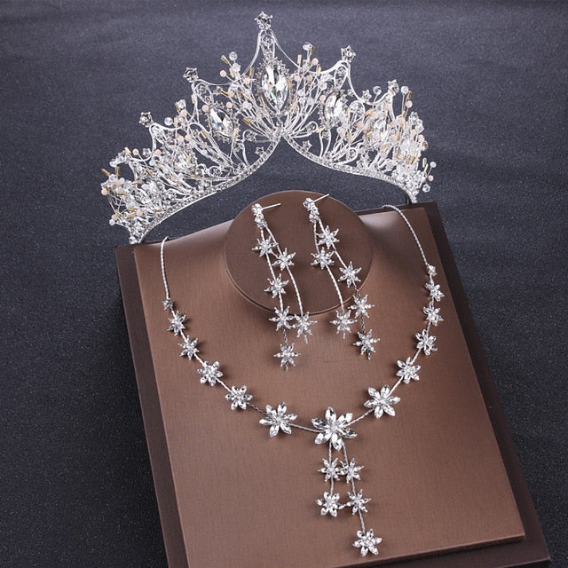 Crystal and Cubic Zirconia Tiara, Necklace & Earrings Wedding Prom Jewelry Set-Jewelry Sets-Innovato Design-Style G-Innovato Design