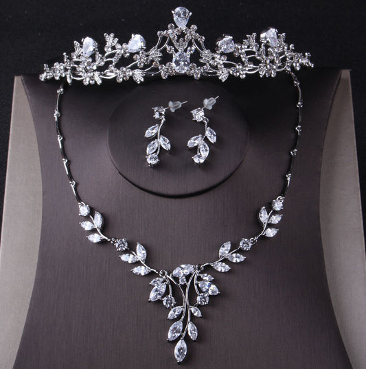 Princess Cubic Zirconia Tiara, Necklace & Earrings Wedding Jewelry Set-Jewelry Sets-Innovato Design-Innovato Design