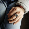 Square Cracked Black Turquoise Stone 925 Sterling Silver Adjustable Vintage Ring-Rings-Innovato Design-Innovato Design