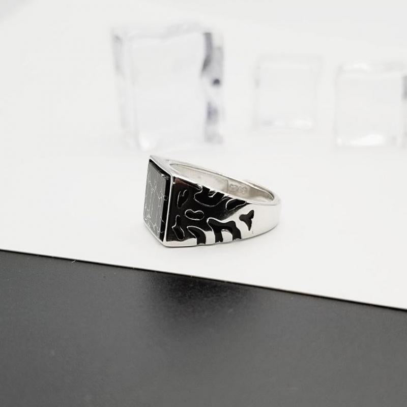 Square Cracked Black Turquoise Stone 925 Sterling Silver Adjustable Vintage Ring-Rings-Innovato Design-Innovato Design