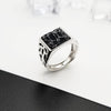 Square Cracked Black Turquoise Stone 925 Sterling Silver Adjustable Vintage Ring