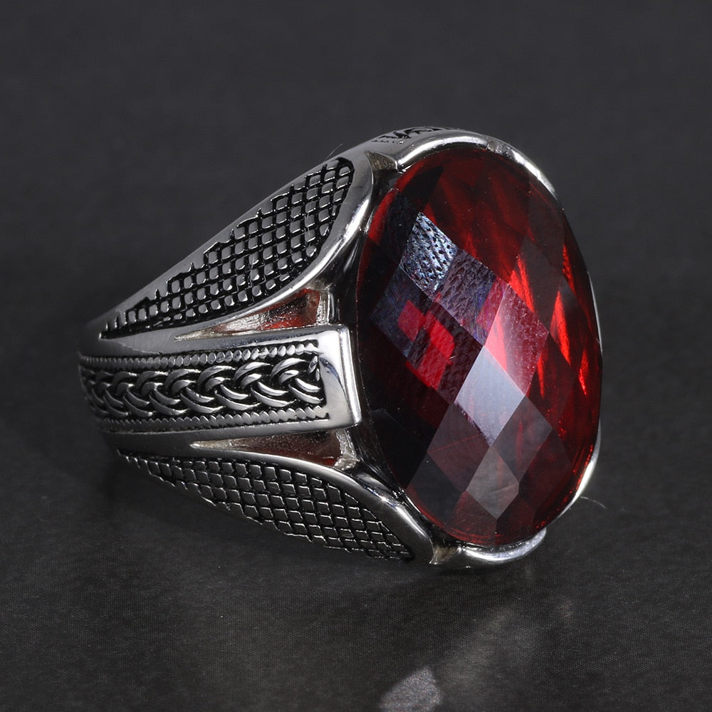 Multifaceted Red Cubic Zirconia 925 Sterling Silver Vintage Wedding Ring-Rings-Innovato Design-7-Innovato Design