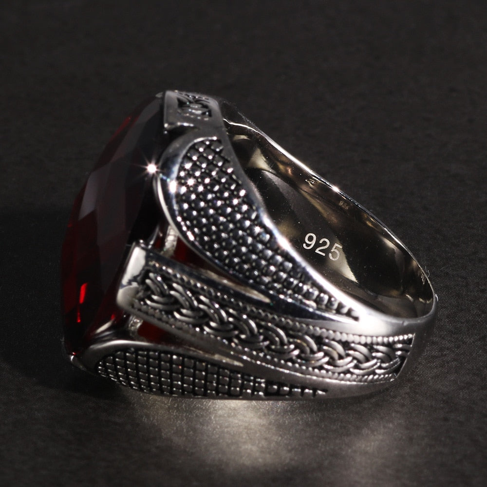 Multifaceted Red Cubic Zirconia 925 Sterling Silver Vintage Wedding Ring-Rings-Innovato Design-7-Innovato Design