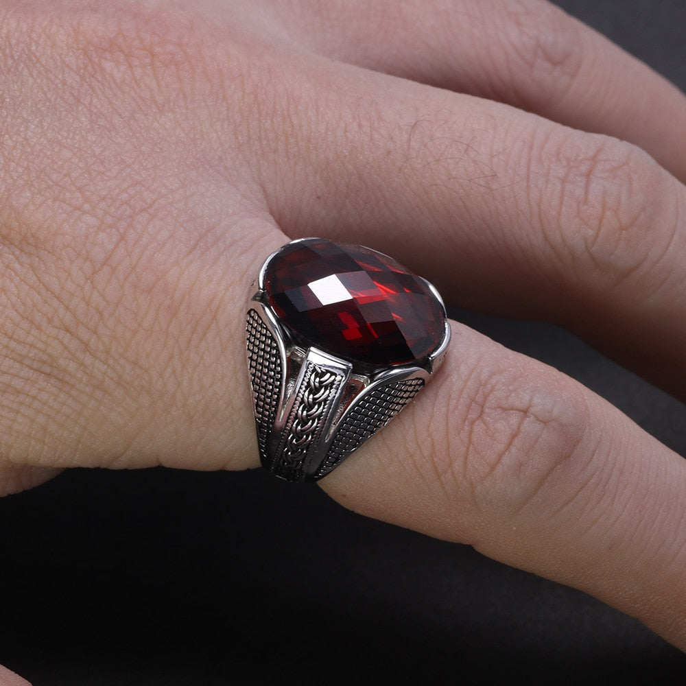 Multifaceted Red Cubic Zirconia 925 Sterling Silver Vintage Wedding Ring-Rings-Innovato Design-7-Innovato Design