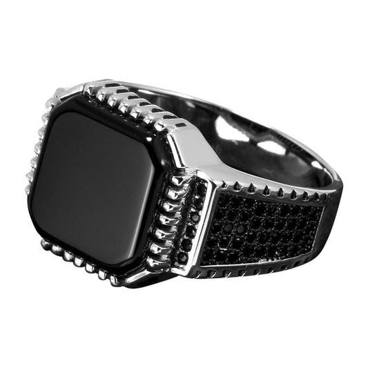 Specialized Gel and Micro-Paved Black Cubic Zirconia 925 Sterling Silver Biker Ring-Rings-Innovato Design-7-Innovato Design