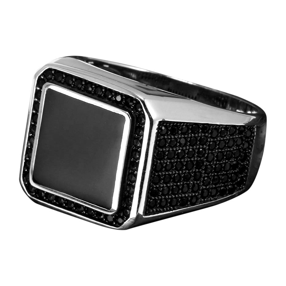 Square Natural Onyx Stone 925 Sterling Silver Genuine Vintage Ring-Rings-Innovato Design-7-Innovato Design