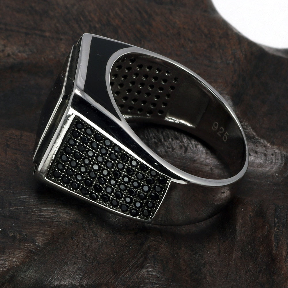 Specialized Gel and Micro-Paved Black Cubic Zirconia 925 Sterling Silver Biker Ring-Rings-Innovato Design-7-Innovato Design
