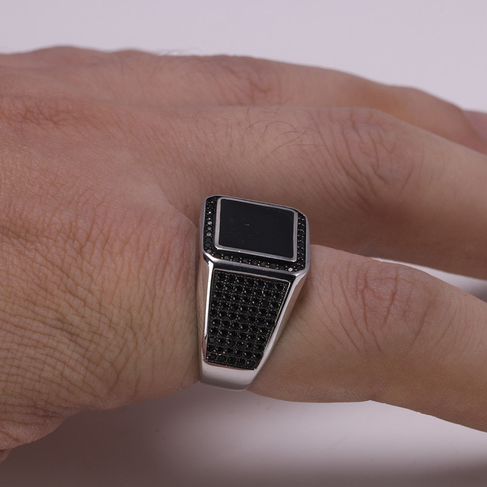 Specialized Gel and Micro-Paved Black Cubic Zirconia 925 Sterling Silver Biker Ring-Rings-Innovato Design-7-Innovato Design