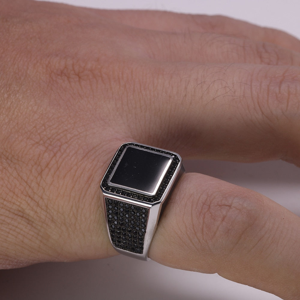 Specialized Gel and Micro-Paved Black Cubic Zirconia 925 Sterling Silver Biker Ring-Rings-Innovato Design-7-Innovato Design