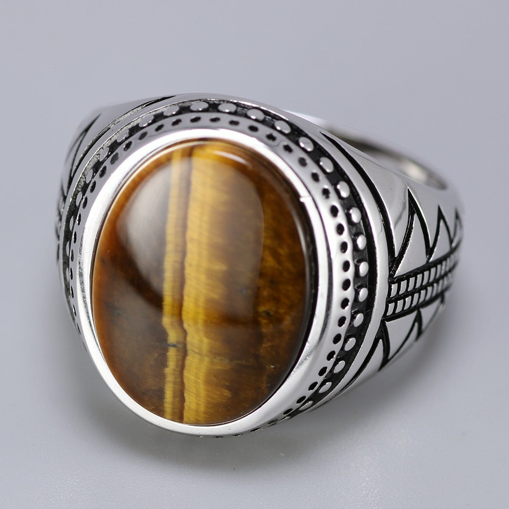 Natural Tiger Eye Stone 925 Sterling Silver Genuine Vintage Ring-Rings-Innovato Design-7-Innovato Design