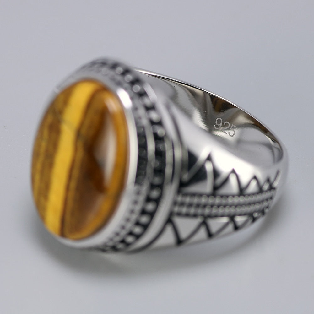 Natural Tiger Eye Stone 925 Sterling Silver Genuine Vintage Ring-Rings-Innovato Design-7-Innovato Design