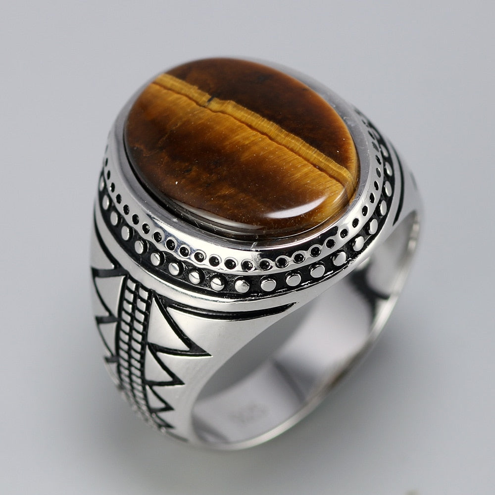 Natural Tiger Eye Stone 925 Sterling Silver Genuine Vintage Ring-Rings-Innovato Design-7-Innovato Design