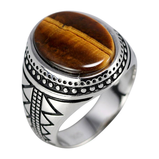 Natural Tiger Eye Stone 925 Sterling Silver Genuine Vintage Ring-Rings-Innovato Design-7-Innovato Design